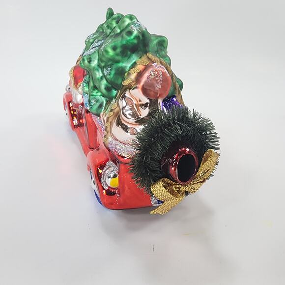 Glass Blown Santa in Red Truck Christmas Ornament - Picture 4 of 7